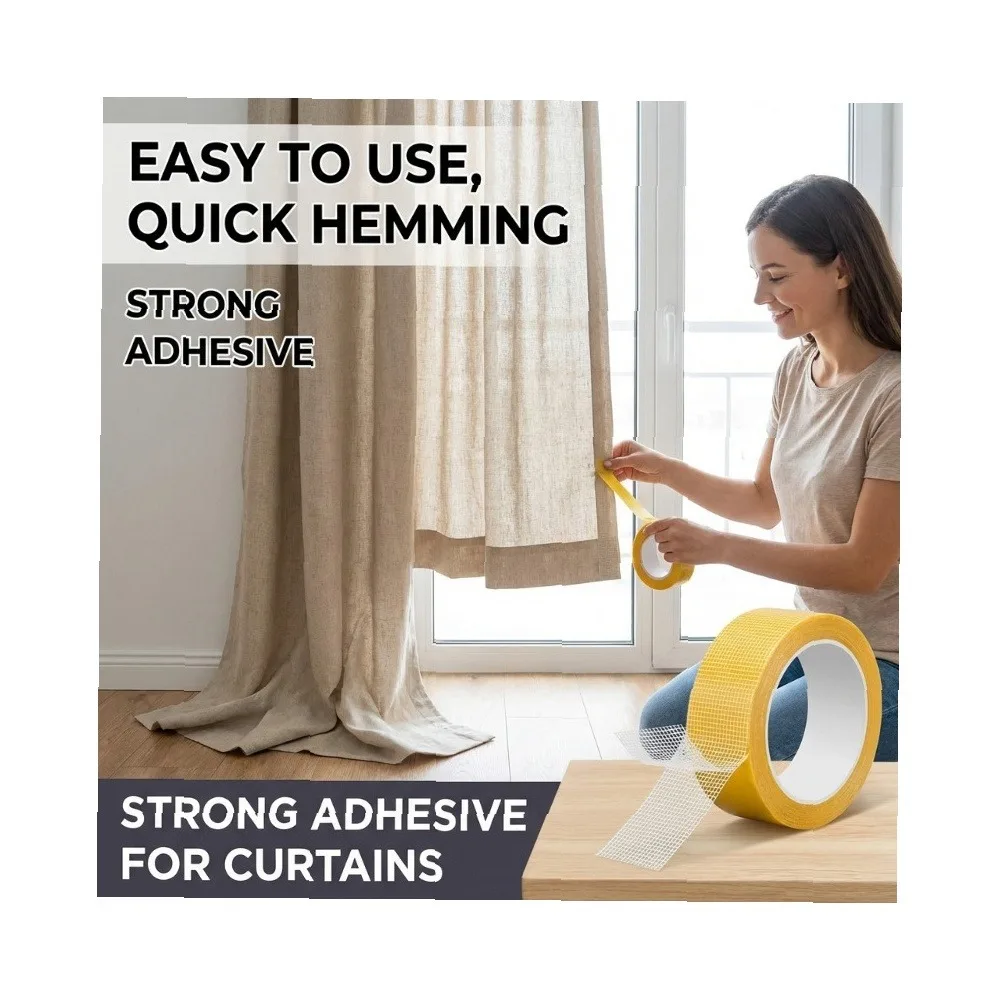 Heavy Duty Curtain Shortening Tape 393.7in Extra Long Wide, No-Sew Multi-Purpose Adhesive Hemming Tape for Curtains