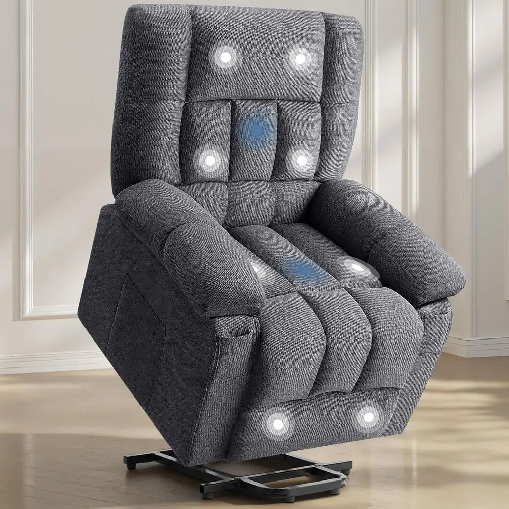 

Ergonomic Recliner Chair with Vibration Massage, Heat, and 3 Recline Positions for Elderly, Grey Upholstery
