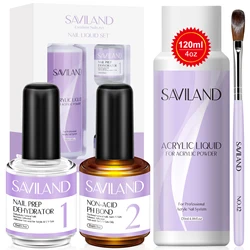 Saviland 120ML Monomer Acrylic Nail Liquid with Dehydrator and Non-acid PH Bond for Acrylic Powder Nails Extension Nail Brush