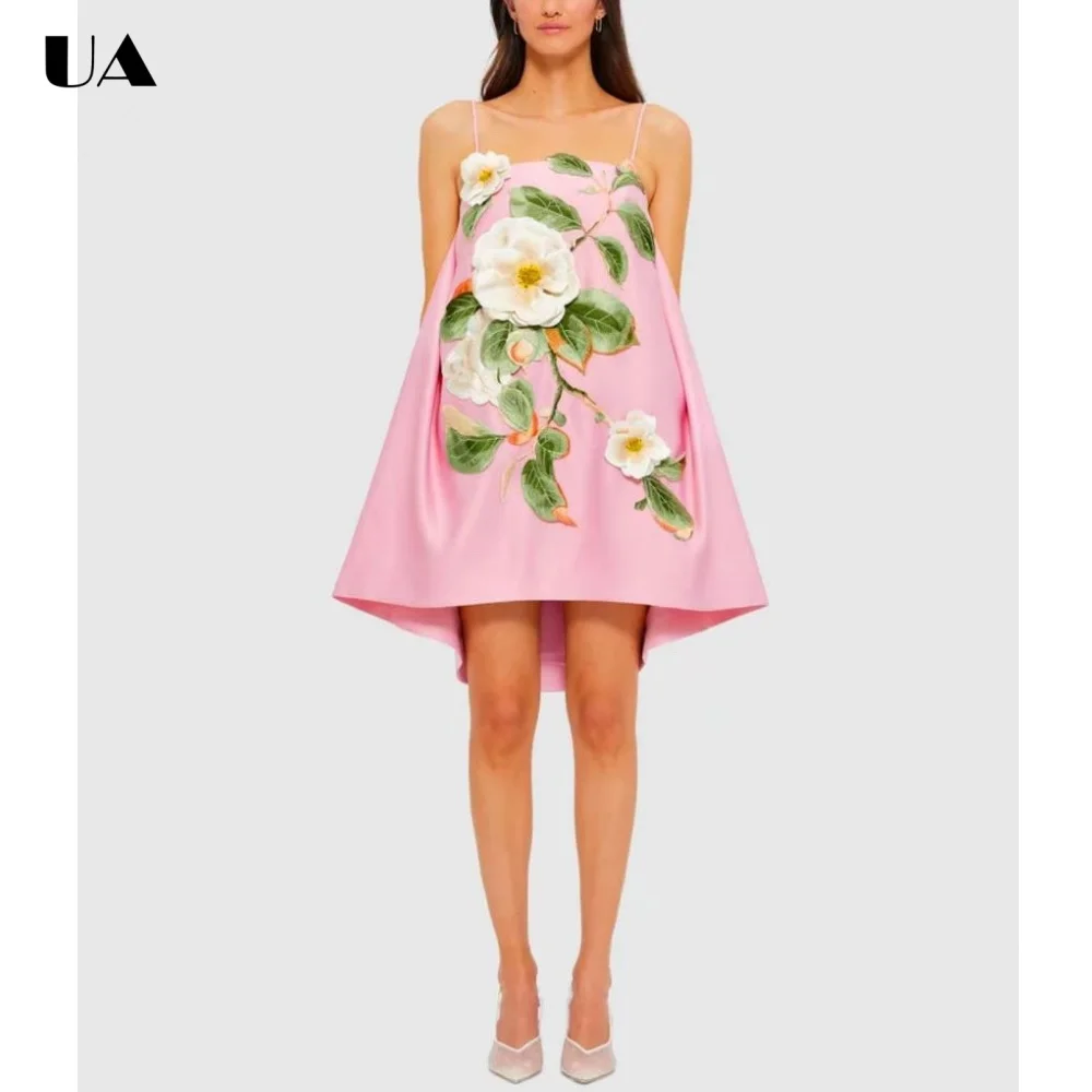 

Fashionable Embroidery Mini Prom Dress for Woman Elegant Loose Spaghetti Strap Short Dress Trendy Sleeveless Zipped Party Gown
