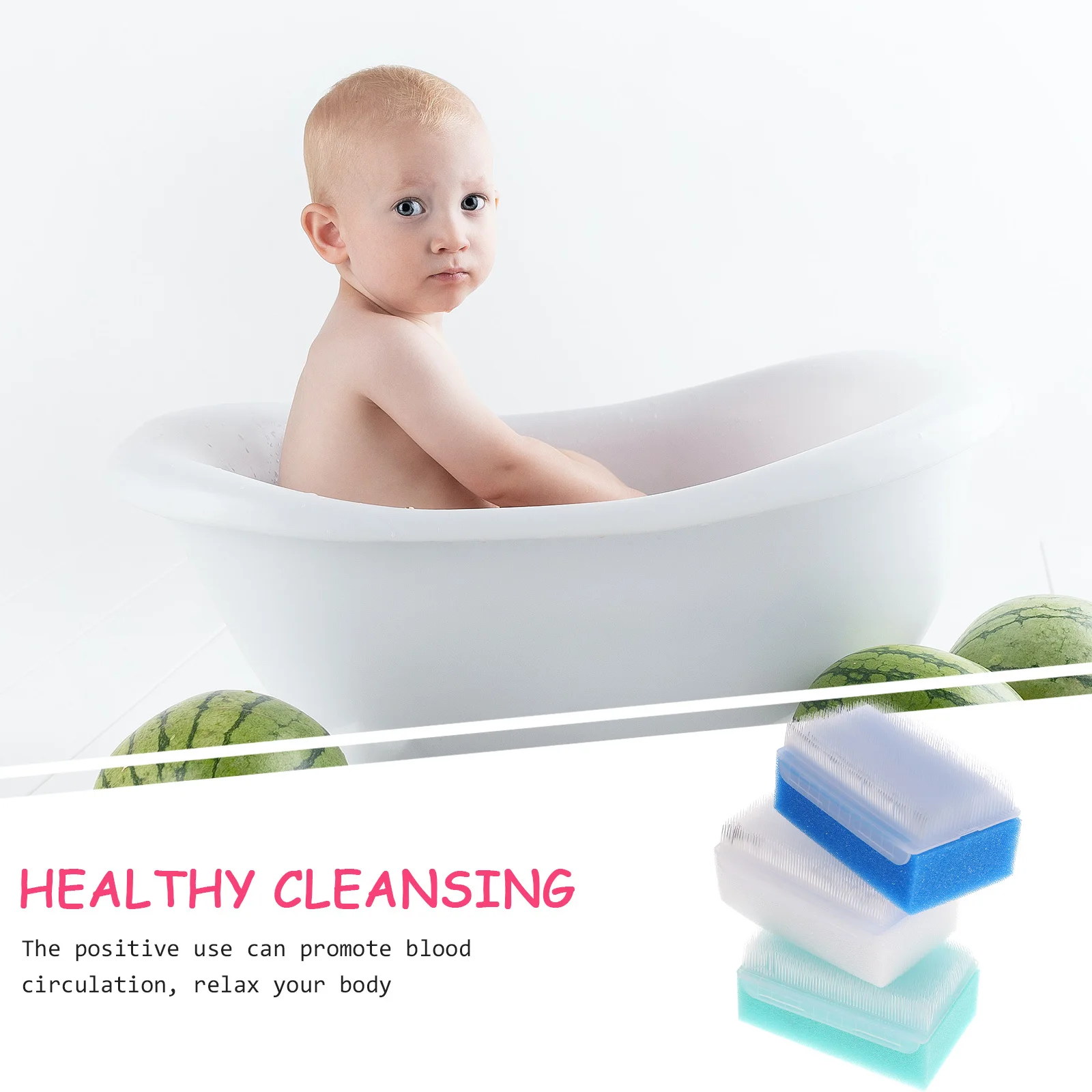 

3pcs Sponge Head Premium Bath Scrubber Shampoo Massage Gentle Cleansing Care Durable Use Bath Brush Sponge Brush