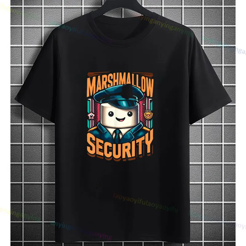 

Camping Marshmallow Security Graphic T-shirt Originality Casual Pure Cotton Crewneck Short-sleeve Humor Style Tshirt Men's Tee