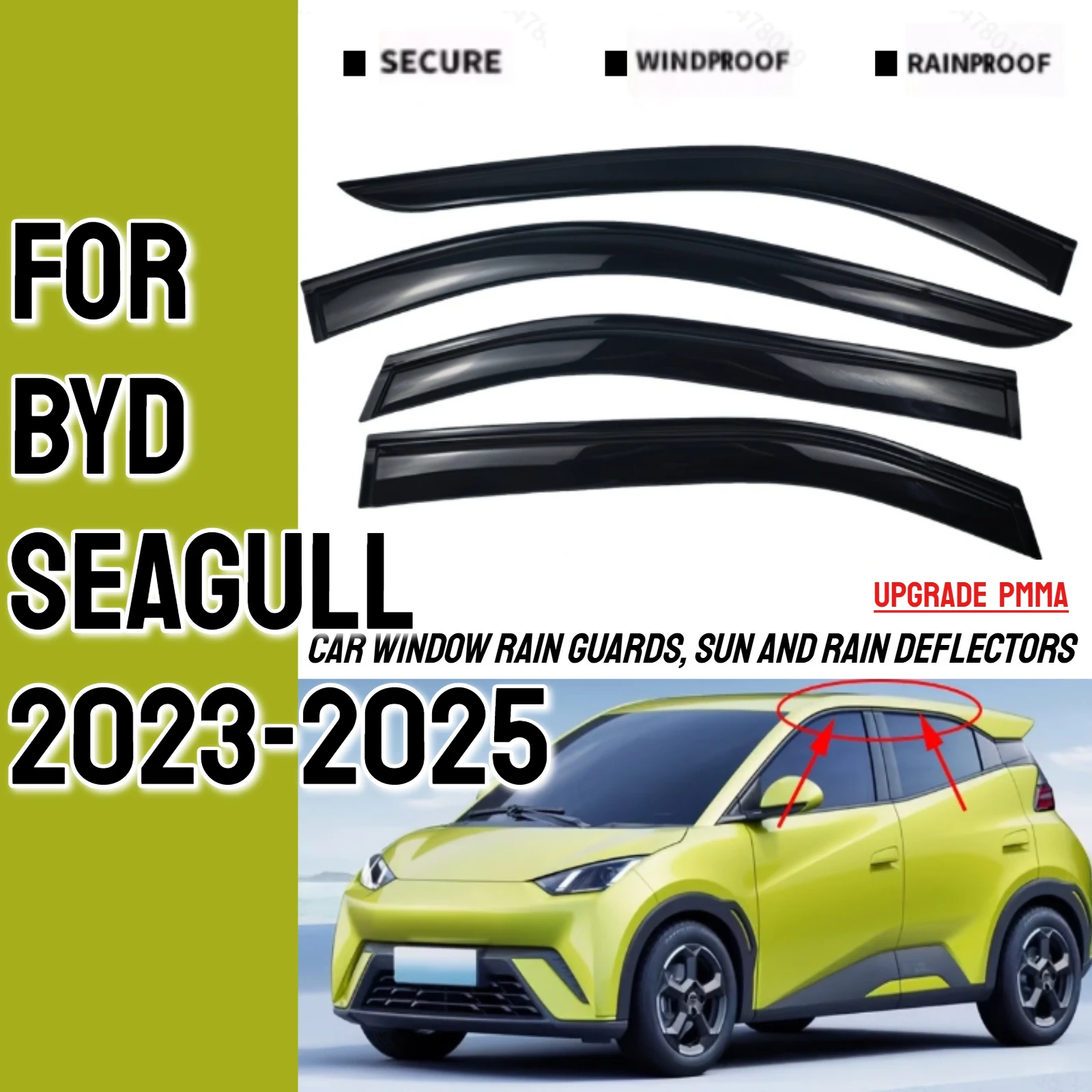 

Upgrade Car Window Rain Guards for BYD SEAGULL 2023-2025 for DOLPHIN MINI/SURF