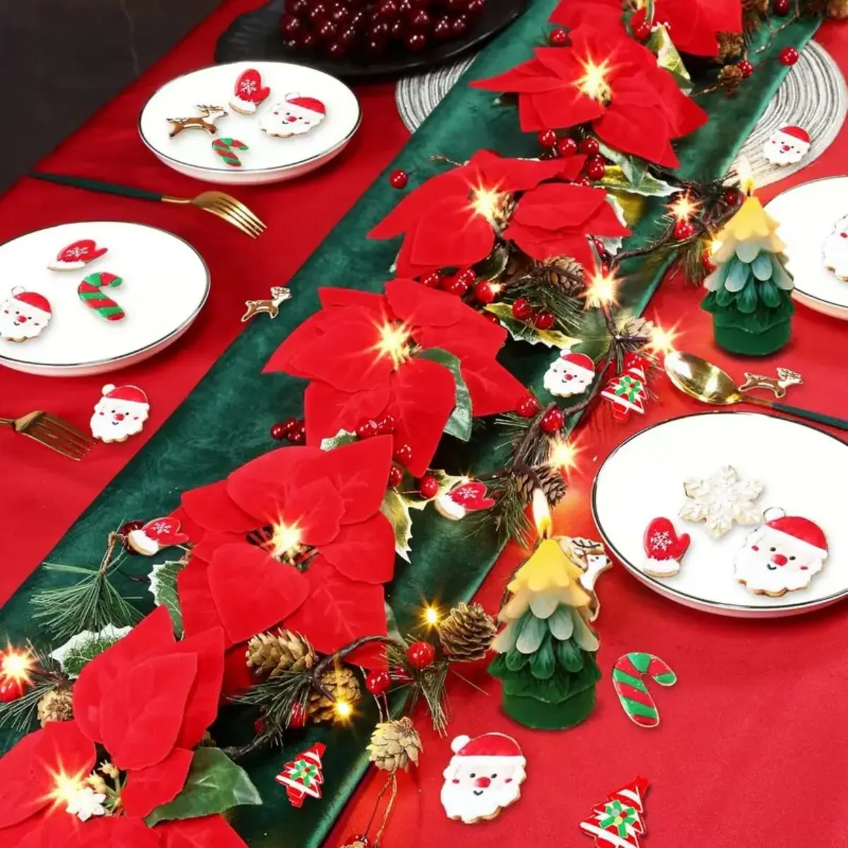 1 قطعة عيد الميلاد 10/20 LED أضواء جارلاند مع التوت الأحمر وأوراق هولي بطارية تعمل بالطاقة للمنزل داخلي الموقد عيد الميلاد الديكور