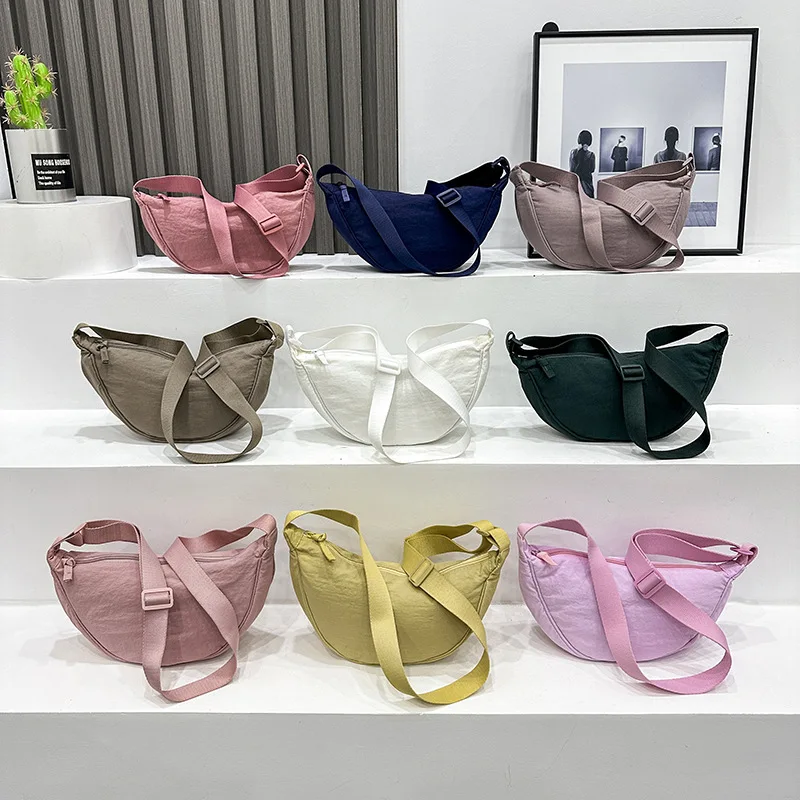 

Women Casual Nylon Crossbody Bag Summer Large Capacity Nylon Simple Design Shoulder Hobo Bags Fashion Dumplings Chest Purse