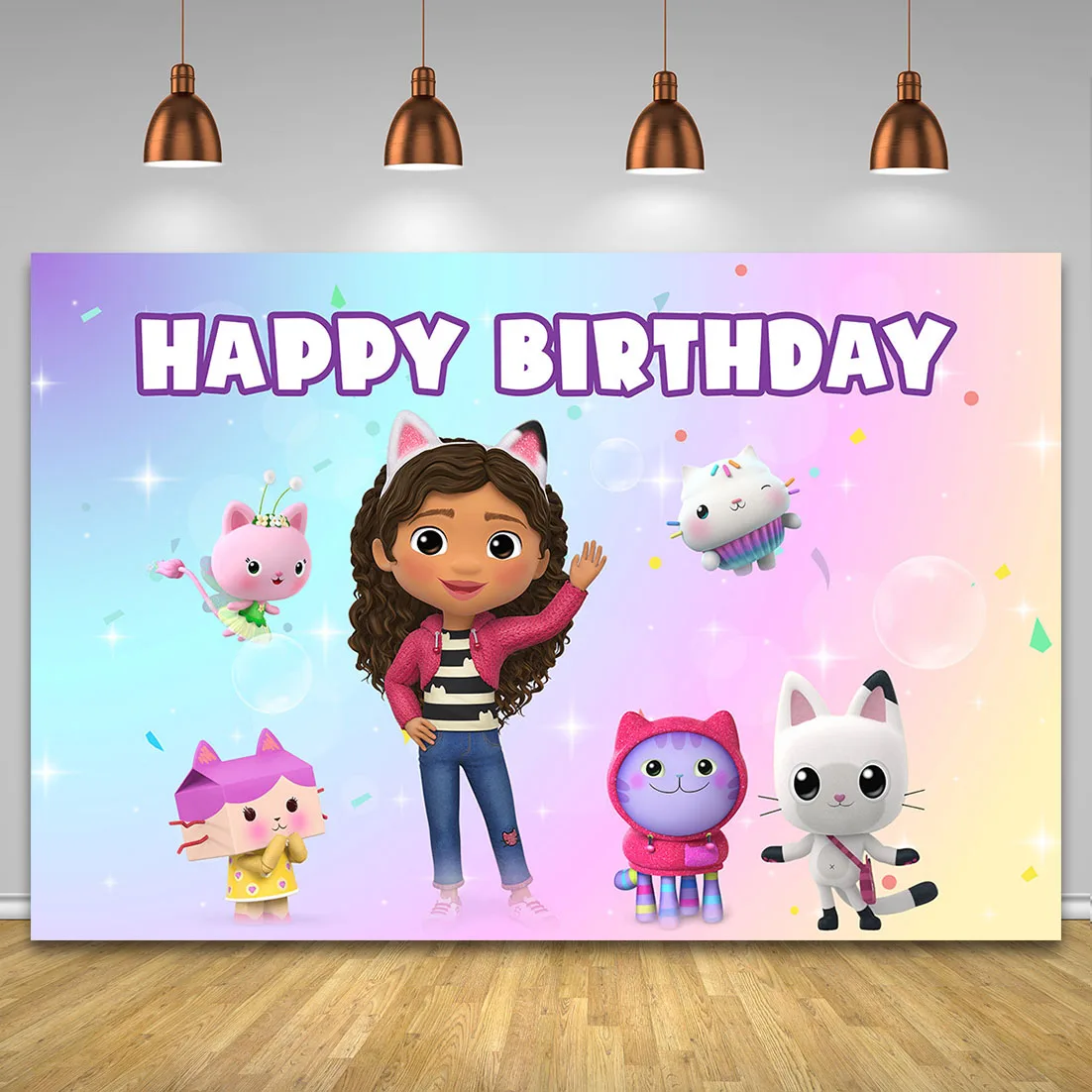 Toile de fond photo personnalisée avec nom de dessin animé coloré, bannière d'anniversaire pour bébé fille, décoration de chambre, fournitures de fête, joyeux anniversaire