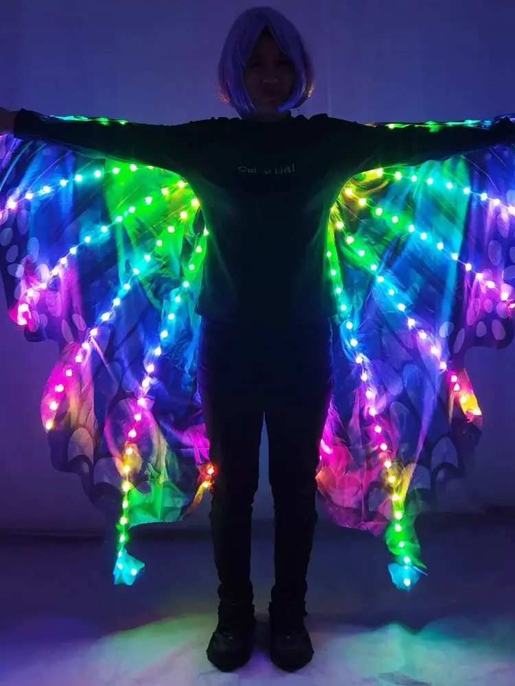 Bunte, leuchtende LED-Flügel, Schmetterlingsumhang, Bauchtanzkostüm, Bühnenrequisiten