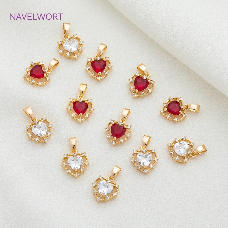 Heart Shape Pendants Red/White Big Crystal Cubic Zirconia Charm Pendants Findings DIY Jewelry Making Crafts Accessories