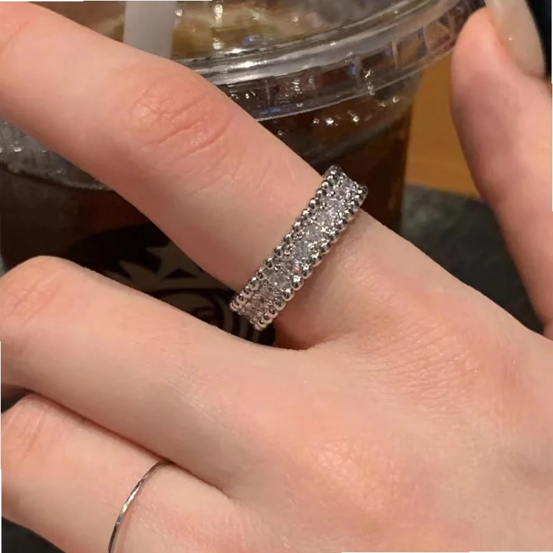 2024 New Retro Beaded Edge Open Ring, Full Diamond Glossy Wide Band Statement Ring for Women