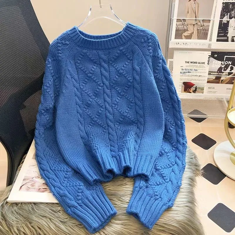 New Autumn/Winter Fashion Design Feel Thickened Short Round Neck Thread Loose Versatile Foreigner Long Sleeve Women\'s Sweater