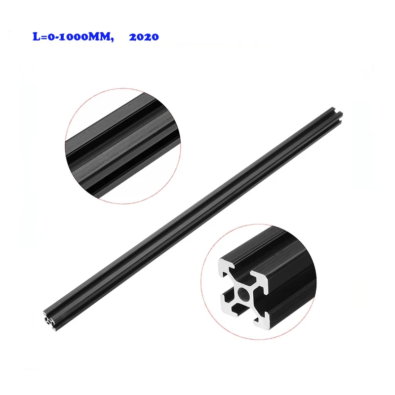 1PC BLACK 2020 European Standard Anodized Aluminum Profile Extrusion 100mm - 800mm Length Linear Rail for CNC 3D Printer V-Slot