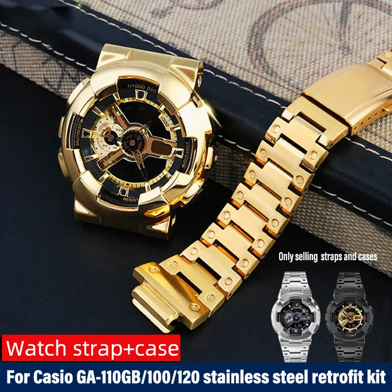 

GA-110 Metal Set for Casio G-SHOCK GA-110GB GA100 GA120 GD120 Stainless Steel Watch Strap+Case Silver Gold Bracelet with Tools