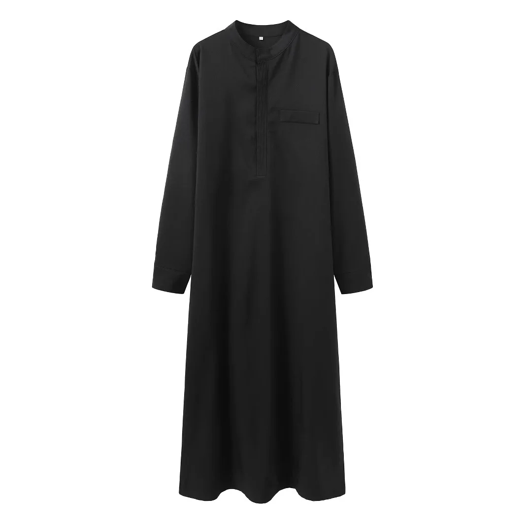 Dubai Turkey Muslim Men Kaftan Robe Solid Color Loose Small Stand Collar Design Thobe 927-104 Ramadan Dubai Luxury Islam Elegant