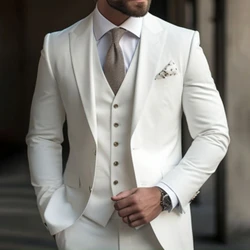 Handsome White Suits For Men Single Breasted Business Blazer Fashion Slim Fit 3 Piece Jacket Pants