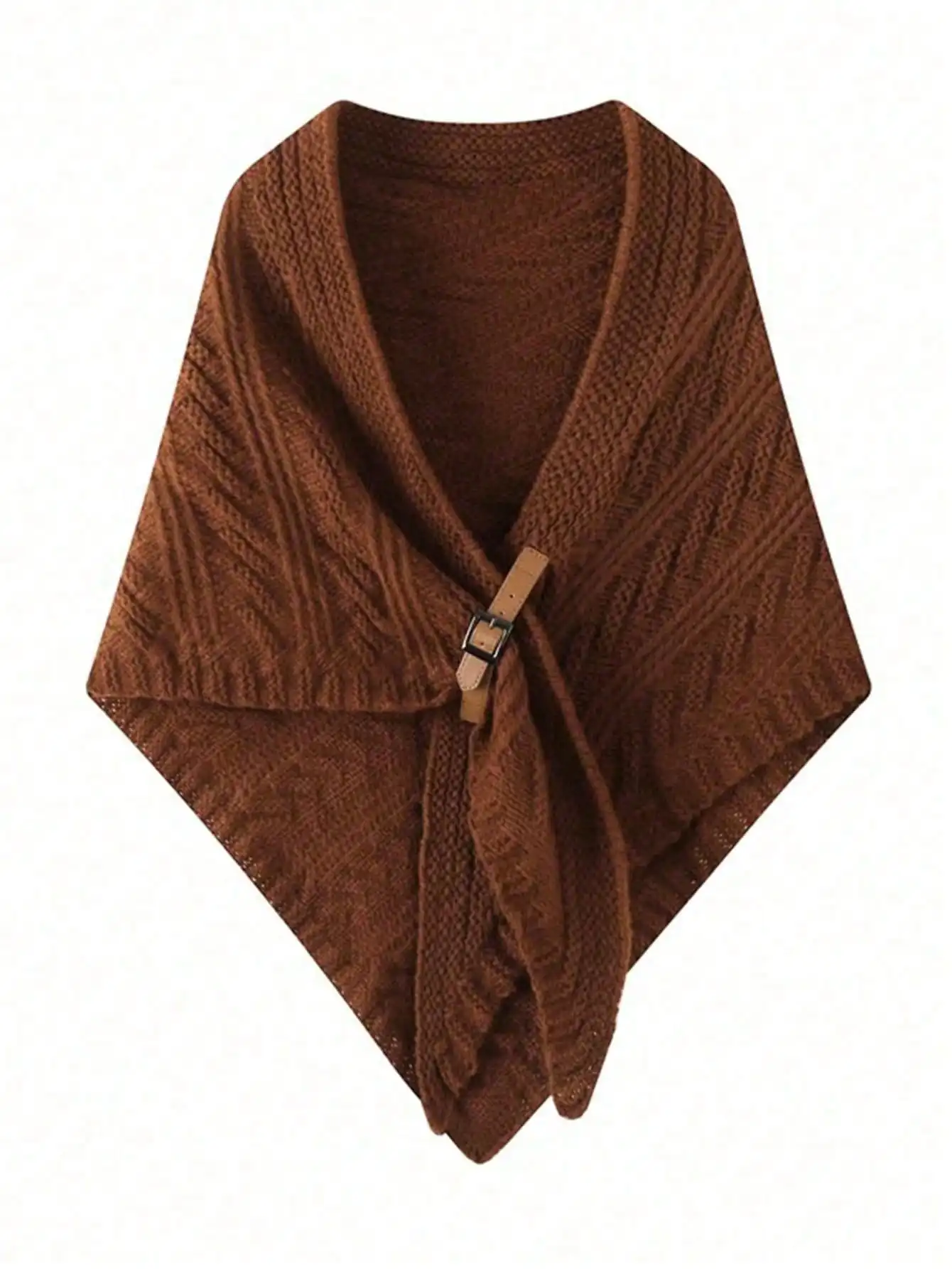 1pc Women's Spring/Autumn Shawl, Beige Leather Buckle Shawl, Thick Triangular Cloak Outwear, Knitted Scarf For Dress