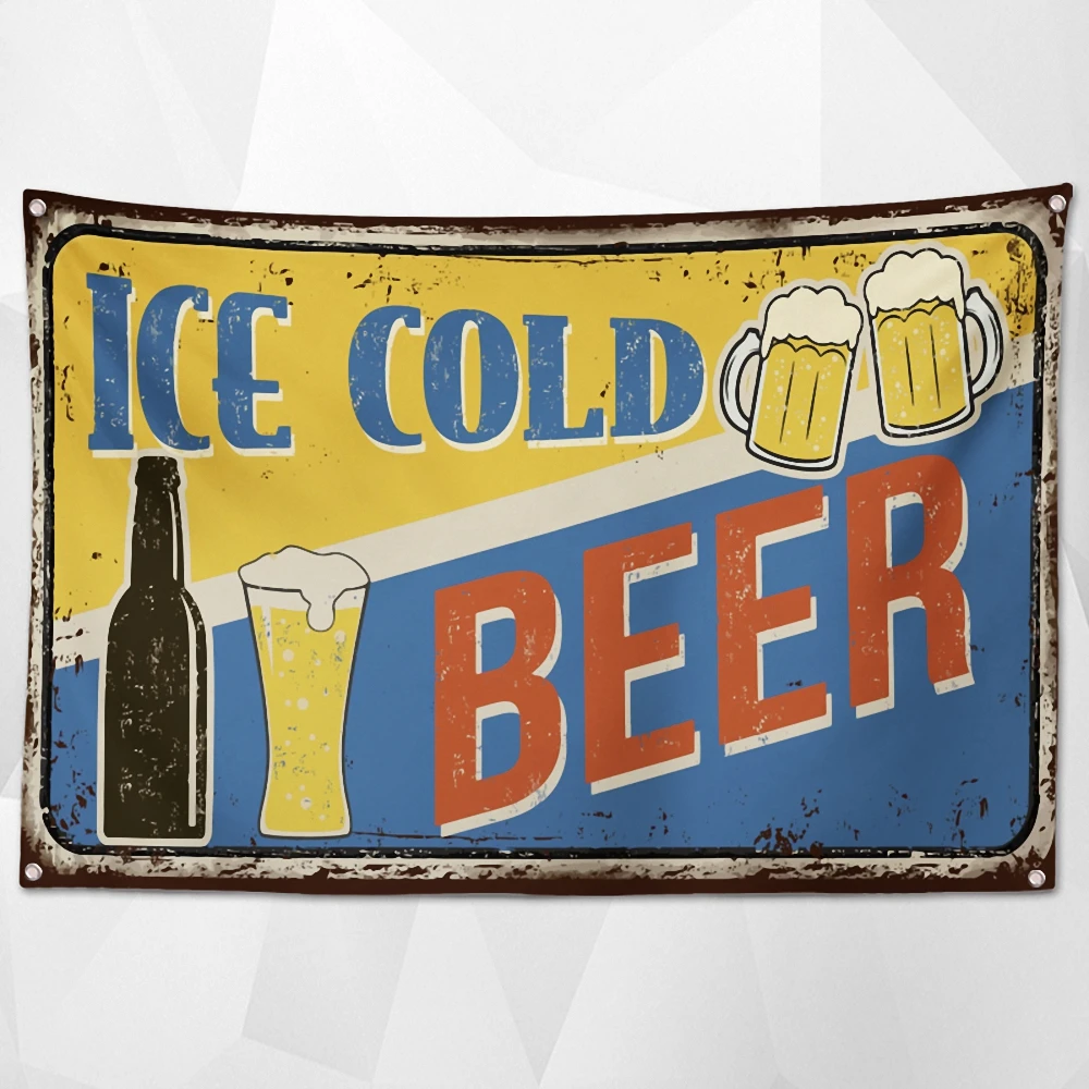 

ICE COLD BEER Cocktails Wine Banner Flag Wall Painting Vintage Bar Pub Club Man Cave Wall Decor Tapestry Black Party Art Poster