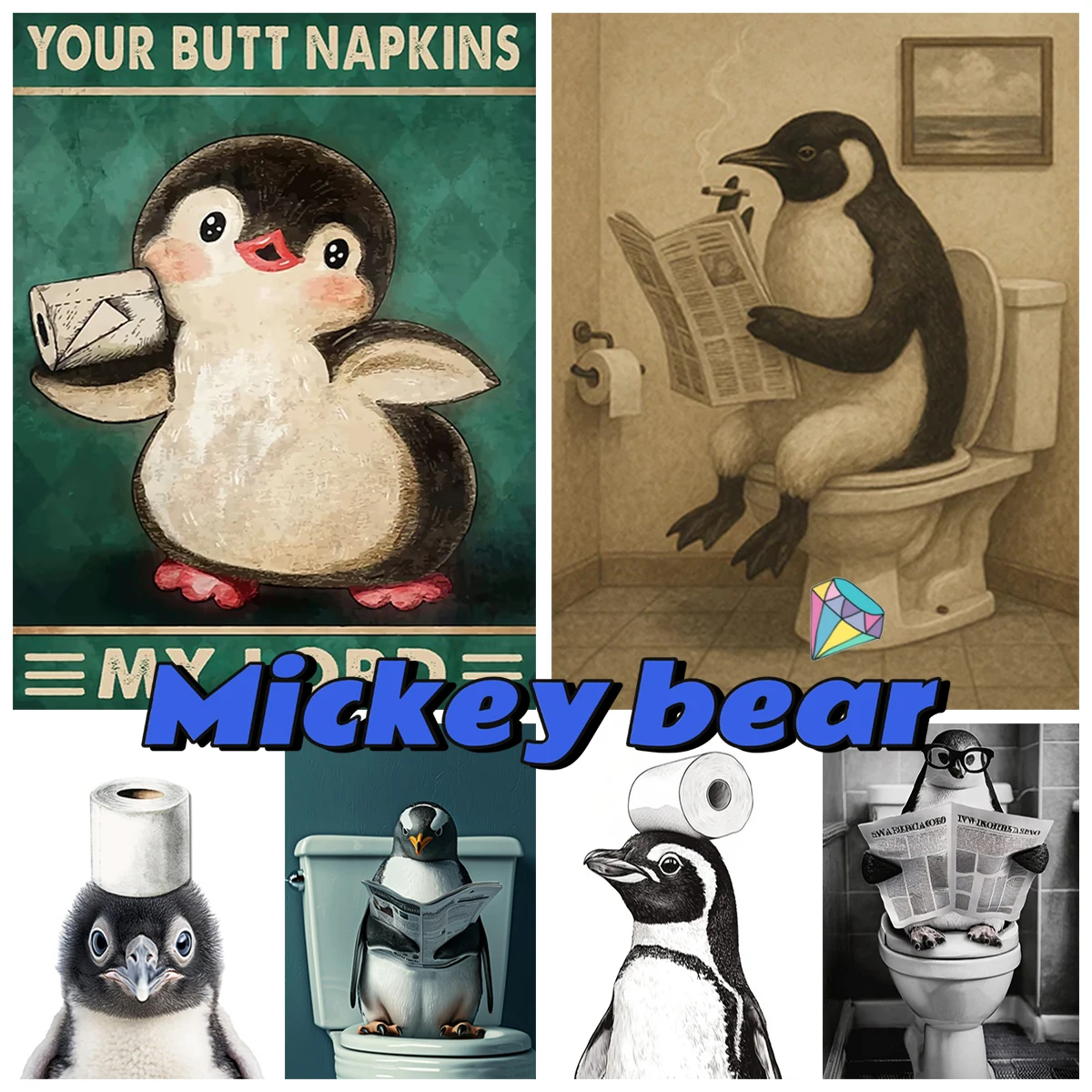 

Penguin Holding Toilet Paper 5D Diamond Art Painting Interesting Animals DIY Diamond Embroidery Living Room Wall Decoration