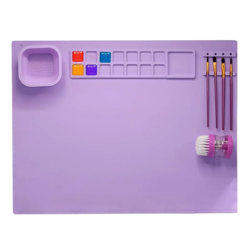 

-Невесенний силиконовый коврик для рисования с чашкой, подходящий для детей с 1 чистящими и 10 кистями для рисования, 1 комплект