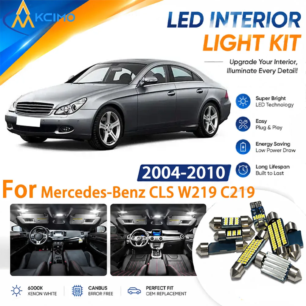 Full Cabin Interior LED Light Kit for Mercedes-Benz CLS W219 C219 2004-2010, Replace Dome Map Lamps to Boost Cabin Visibility