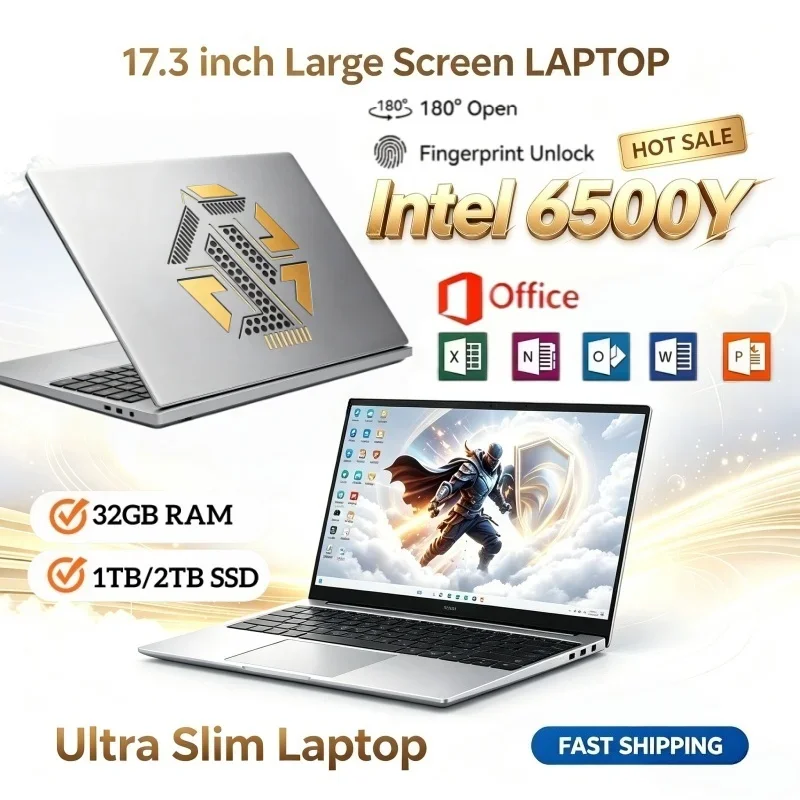 Laptop Intel 6500Y Hot Sale 17.3 Inch Large Screen 16/32GB RAM 1/2TB BIG SSD Bright Windows11 Portable for Study Office