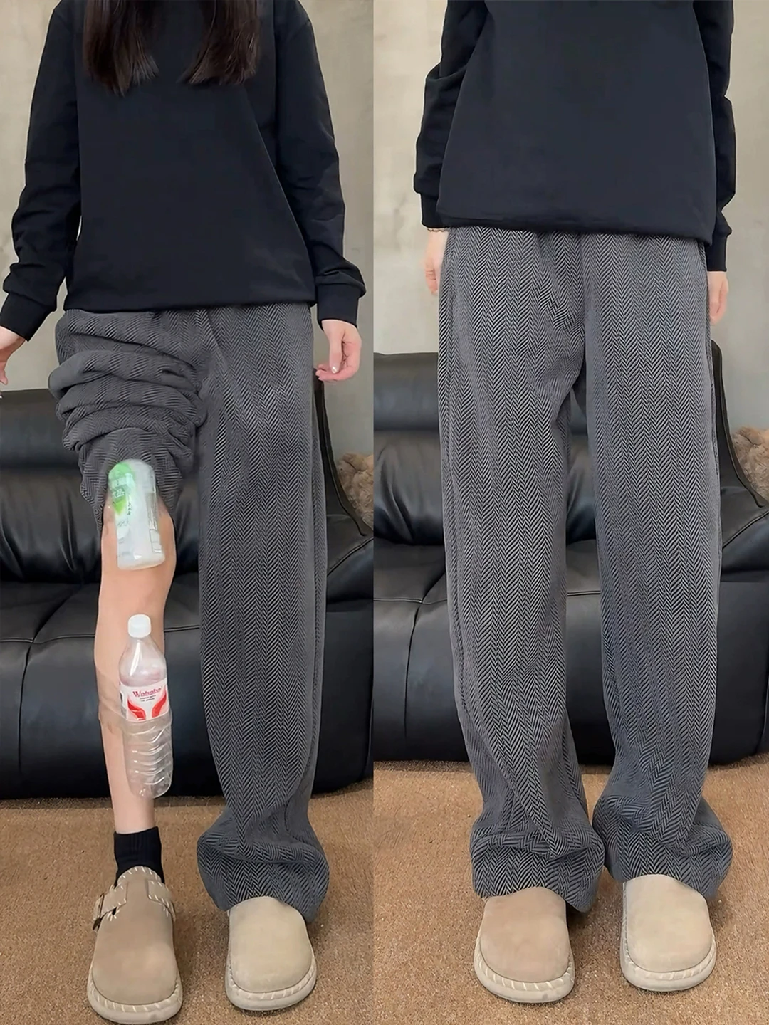 

Deep Grey American Style Men's Winter Thickened Fleece Straight Leg Wide Leg Long Pants Loose Fit Sweatpants Youth Trend
