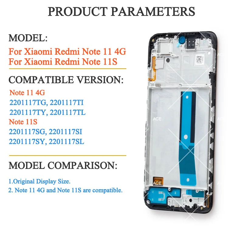Tested For Xiaomi Redmi Note 11S LCD Display Touch Screen Digitizer Assembly For Redmi Note 11 4G Display 2201117TG 2201117SG