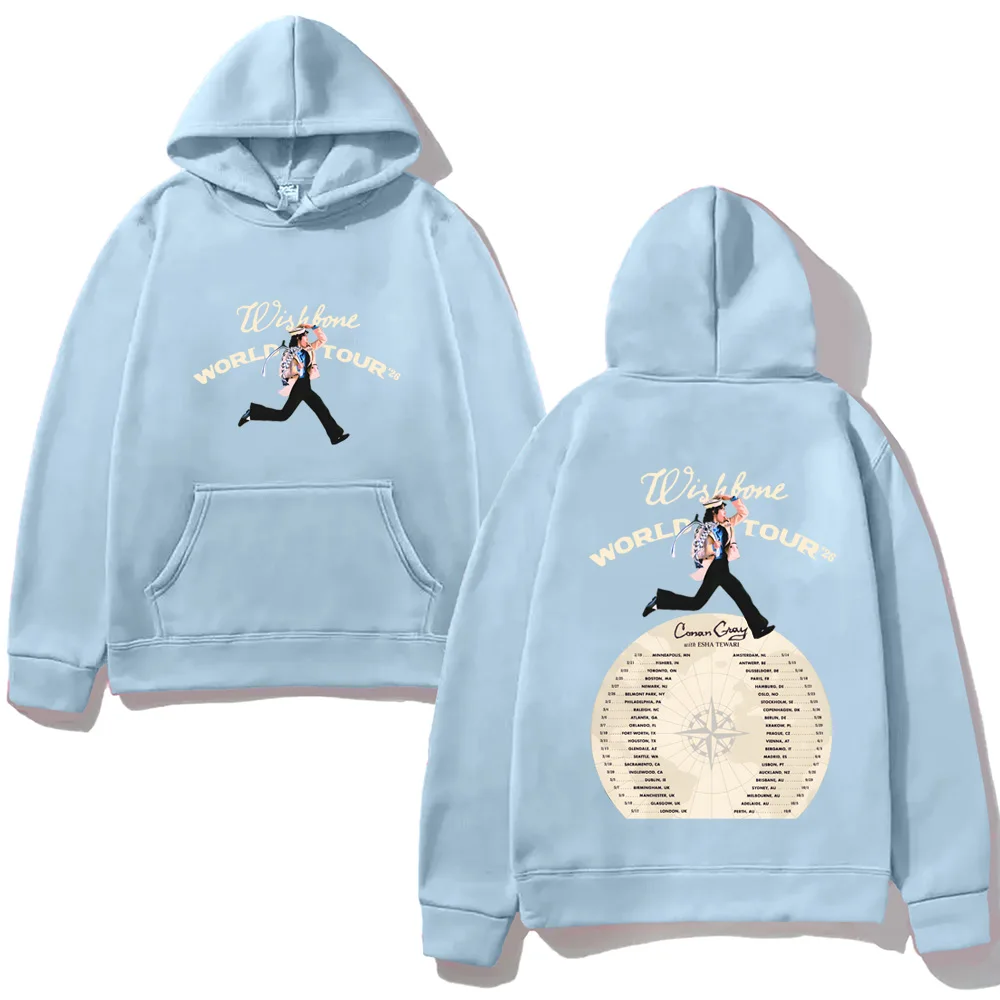 

WISHBONE WORLD TOUR 2026, серая толстовка с капюшоном Conan, повседневная высококачественная толстовка с принтом Harajuku Moletom и удобная флисовая толстовка с капюшоном