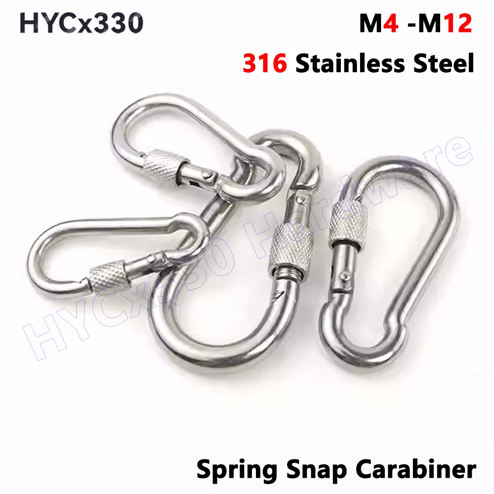 316 Stainless Spring Snap Carabiner Clips, Quick Link Lock Ring, Spring Snap Hooks Shackle for Water Bottle Camping Hiking Keys