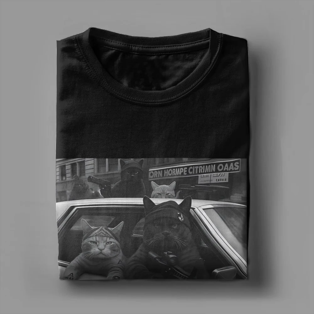 

Мужские и женские забавные футболки с изображением гангстерских кошек, хлопковые футболки, летние стильные футболки с короткими рукавами, футболка с круглым вырезом в стиле хип-хоп, повседневная футболка
