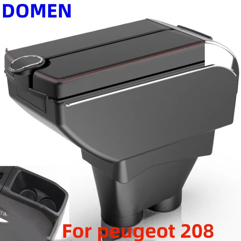 

New For peugeot 208 Double open armrest box Interior Parts Car Central Store Content With Large Space Dual Layer USB Charging