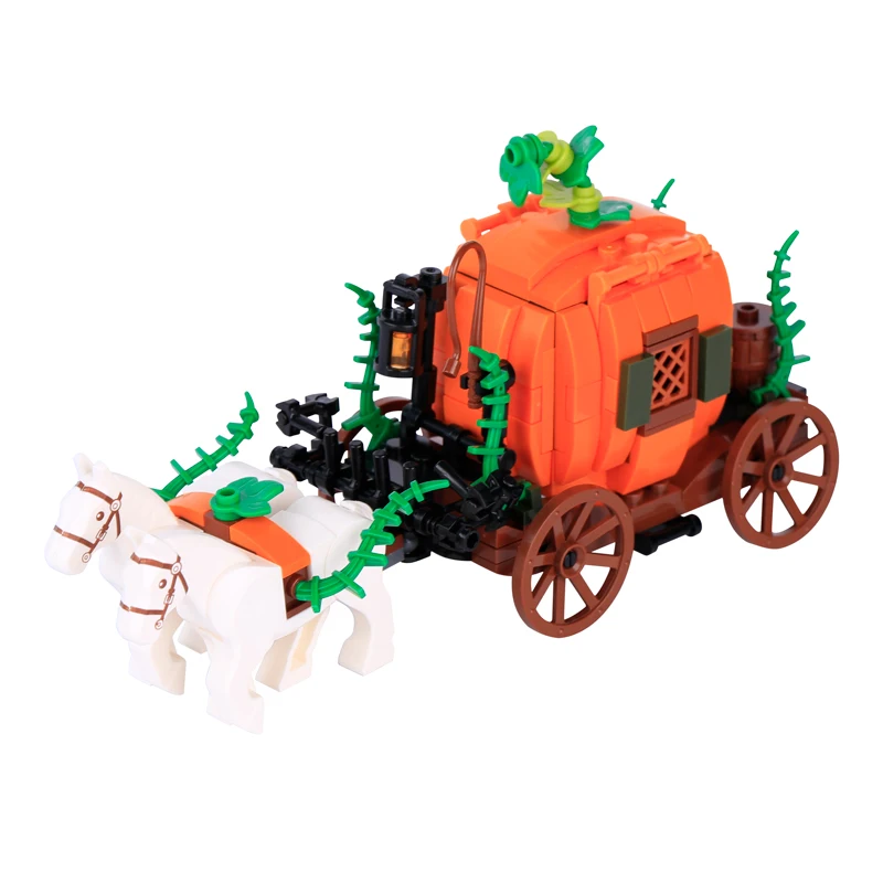 Conjunto de blocos de construção de cena de Halloween, vagão de abóbora, lápide, blocos de impressão de abóbora, brinquedo de presente criativo