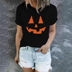 Open Elbow Shirt Women Casual Halloween Pumpkin Short Sleeve Tee Top T Shirt Women'S Blouse Women'S Tops Short Sleeve