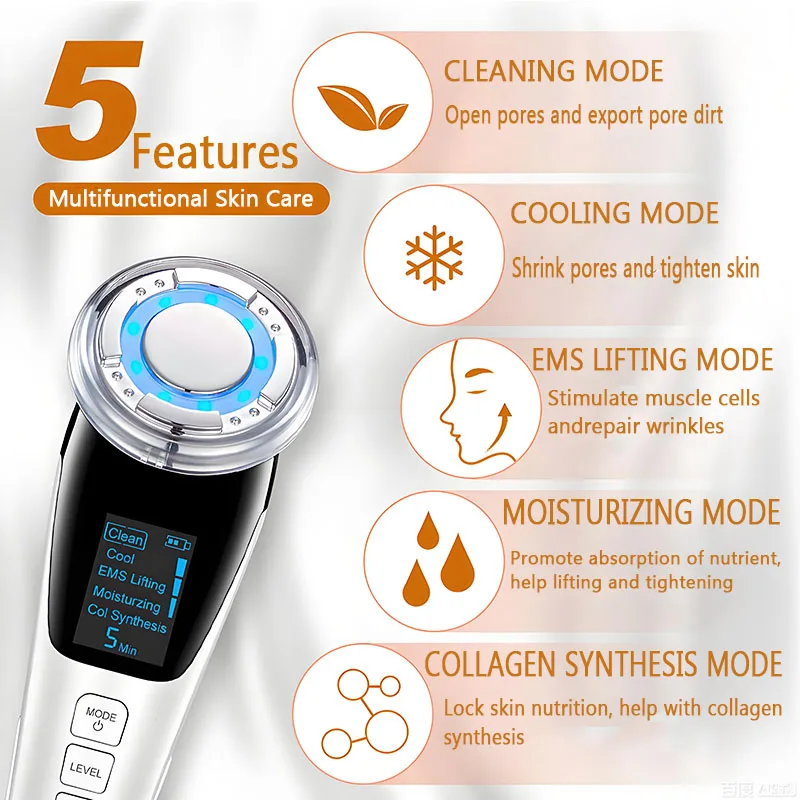 مايكرو الحالي مدلك الوجه مكافحة الشيخوخة الوجه رفع مدلك الباردة الساخنة ضغط التنظيف العميق مكافحة الشيخوخة أداة العناية بالبشرة #4