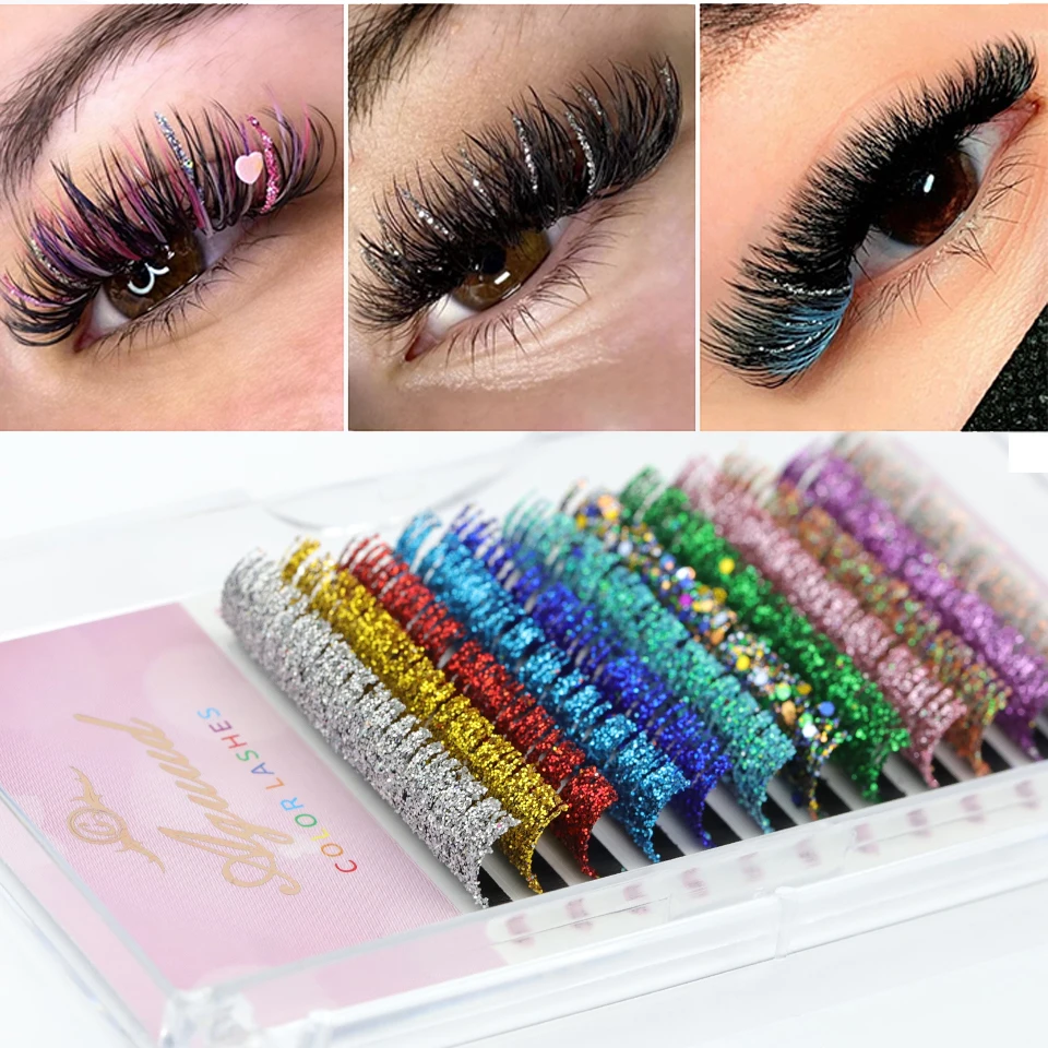 Aguud Mix Kleuren Glitter Mode Glanzende Kleurrijke Valse Wimperverlenging Individuele Faux Make-up Wimpers Feestmake-up Benodigdheden