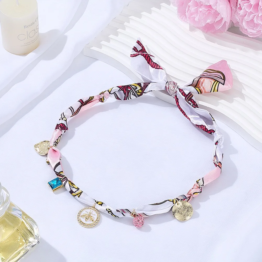 Bees Alloy Enamel Resin Glass Plastic Pearl Rhinestone Tassel Scarf Choker Necklaces Golden Pink 28.35 inch(72cm) view 4