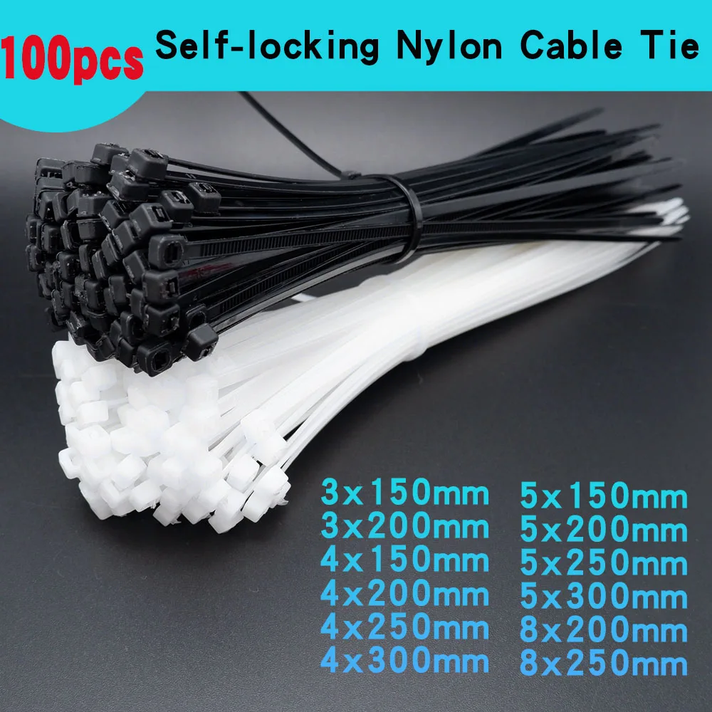 

100 Pieces Self locking Plastic Nylon Cable Tie 3x100mm 3x150mm 3x200mm Fastening Ring Industrial Cable Tie Cable Tie Set Wraps