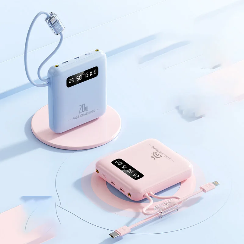 مع كابل بيانات كنز شحن صغير 20000 مللي أمبير شاشة ديجيتال محمولة عالية السعة هدية طاقة متنقلة