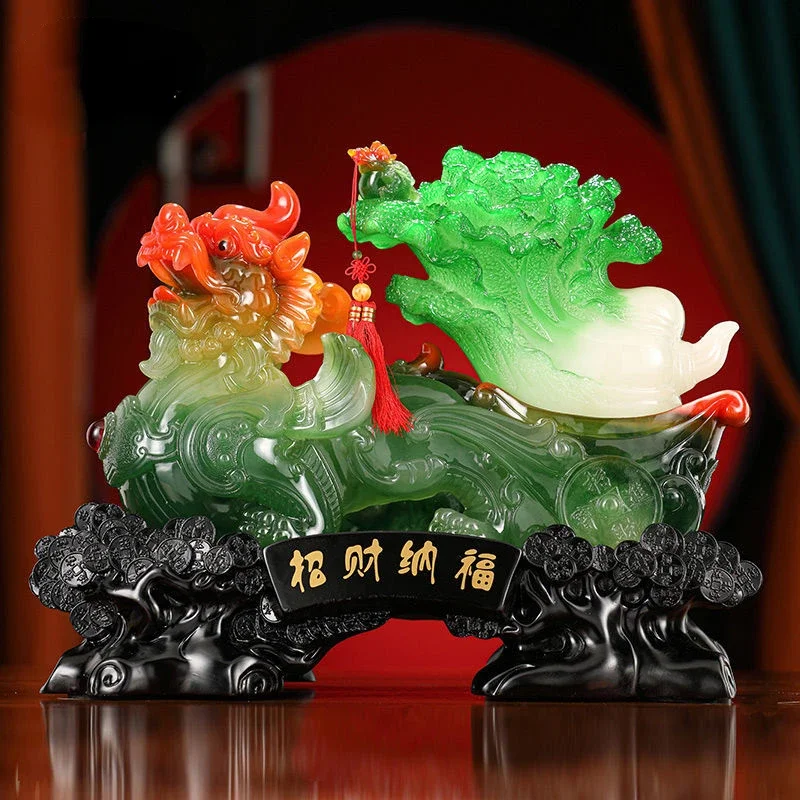 

Inviting Wealth Brave Jade Cabbage Golden Toad Living Room Office Store Opening Ornament Crafts