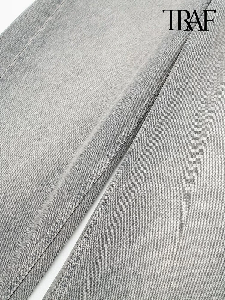 TRAF  กางเกงยีนส์ผู้หญิงสไตล์วินเทจ, กางเกงยีนส์แฟชั่นแบบประกบกันตกแต่งกางเกงขาม้านุ่มใส่สบาย