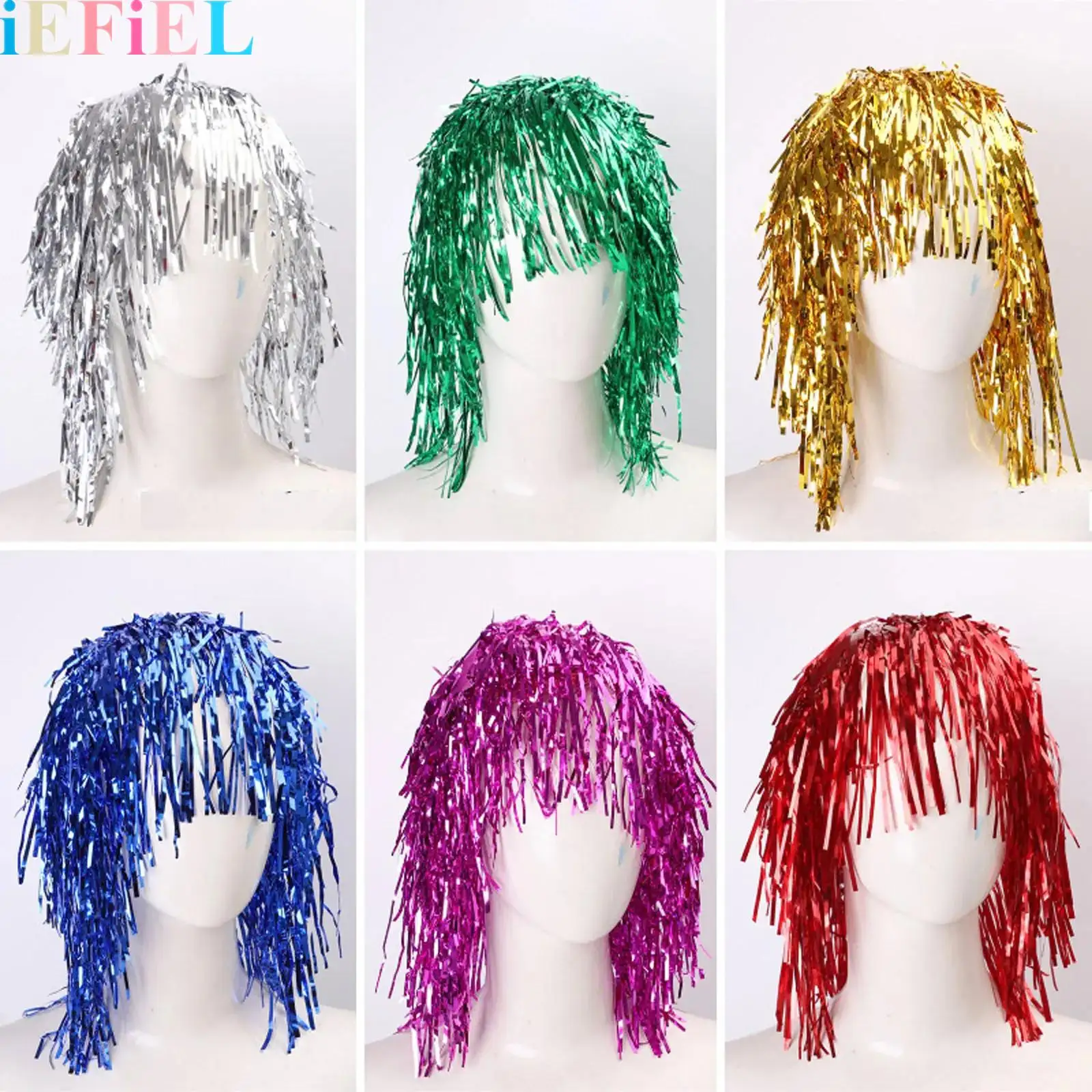 

6pcs Tinsel Wigs Fancy Dress Shiny Party Wig Adults Metallic Gloss Cosplay Supplies for Stage Performance Parties
