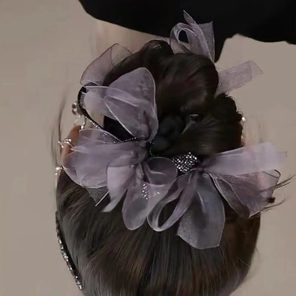 

Women Hair Accessory Organza Bow Hair Band with Sparkling Rhinestones Decorative Ponytail Holder Hair Rope Stylish Women’s