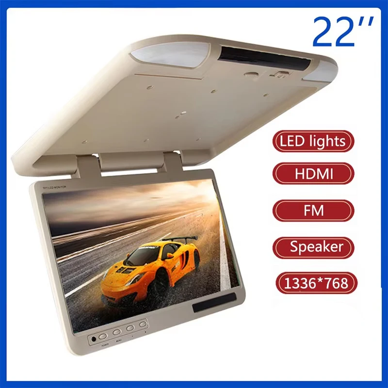 22-дюймовый автомобильный монитор для дома на колесах, 1080P HD ЖК-экран, автомобильные видеоплееры, откидной автоматический потолочный ТВ, крепление на крышу, дисплей HDMI USB FM RV