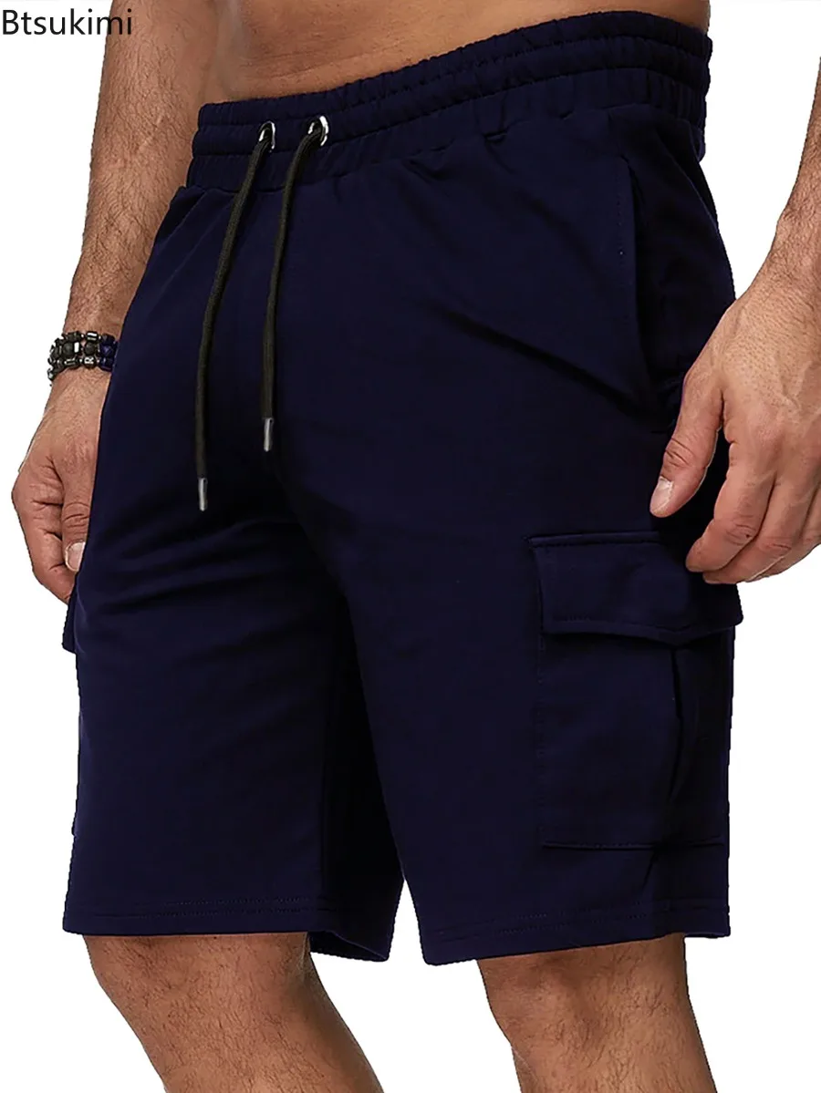 Summer New Men's Sport Basketball Shorts Solid Casual Multi-pockets Drawstring Cargo Shorts Men Gym Fitness Shorts Joggers Pants