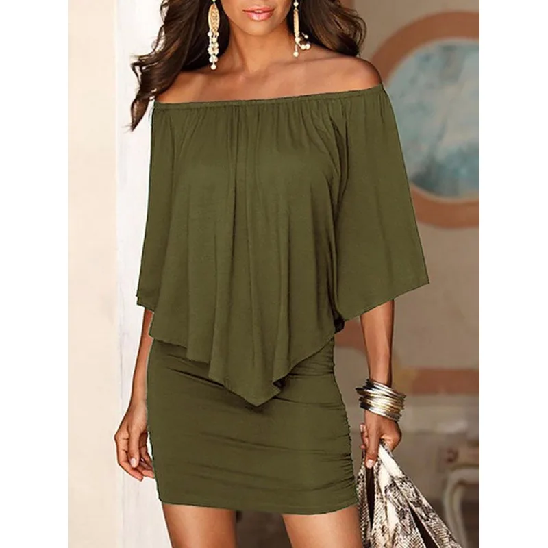 

Women's Elegant Asymmetrical Ruffle Hip Wrap Dress Female Clothing Temperament Commuting New Summer Women Fashion Skinny Dresses