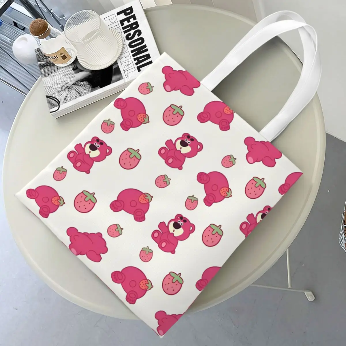 Lotso Huggin Bear Toy Story Canvas Tote Handbag Lots-o'-Huggin' Bear Grocery Bags Large Capacity Shopping Bags for Women