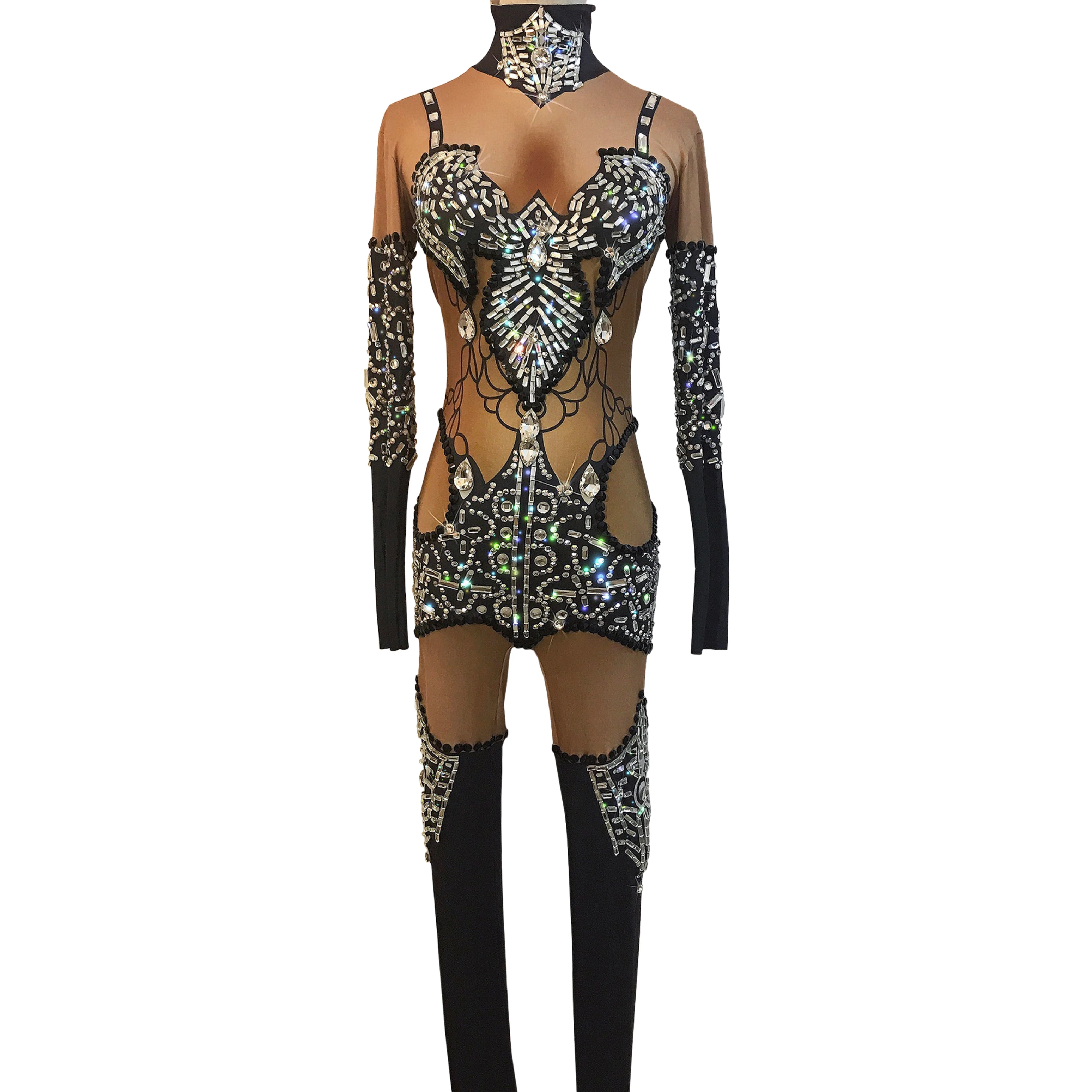 천사 라인 석 점프 슈트 드래그 퀸 공연 의상 가수 댄서 무대 바디 슈트 고고 댄스 의류 레이브 복장 yj287