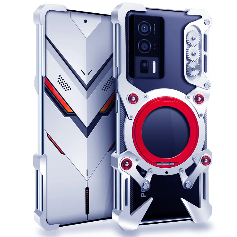 

Zimon Luxury Armor Metal Aluminum Phone Bumper For Poco F8 F7 Ultra F6 F5 Pro Cover Mechanical Purely Handmade Skull Case