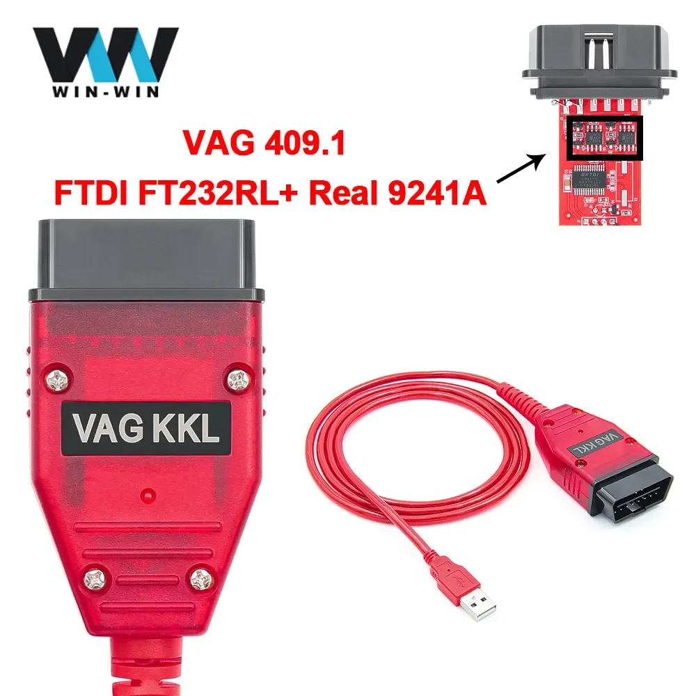 Real 9241A VAG 409.1 KKL 409 1 FTDI FT232RL K line COM OBD 2 OBD2 Car Diagnostic Tools Interface Cable For VW/Audi/Skoda/Seat