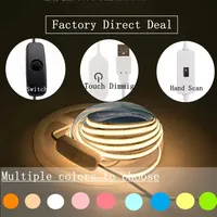 Super Bright USB DC 5V COB LED Strip Light 1m 2m 3m 4m 5m With Hand Scan/ Dimmable Touch Sensor Switch/ Push Switch 320LEDs/m