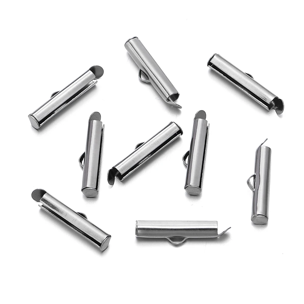 50pcs/lot Fastener Tube Crimp End Caps Slider Clasp Bracelet Buckles for DIY Connectors Loom Jewelry Making Findings Accessories